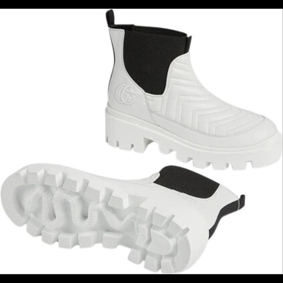 NEW Gucci Women's White & Black Matelassé Chelsea Boot 643958 DH7D0 G 38 US 8 - Picture 4 of 11